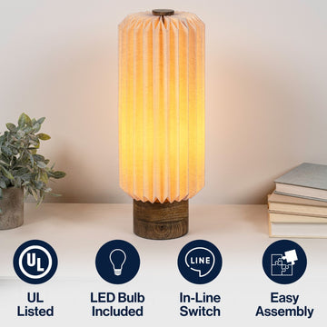 Banks 15.75" Modern Minimalist Paper Pleated Column Accent LED Table Lamp